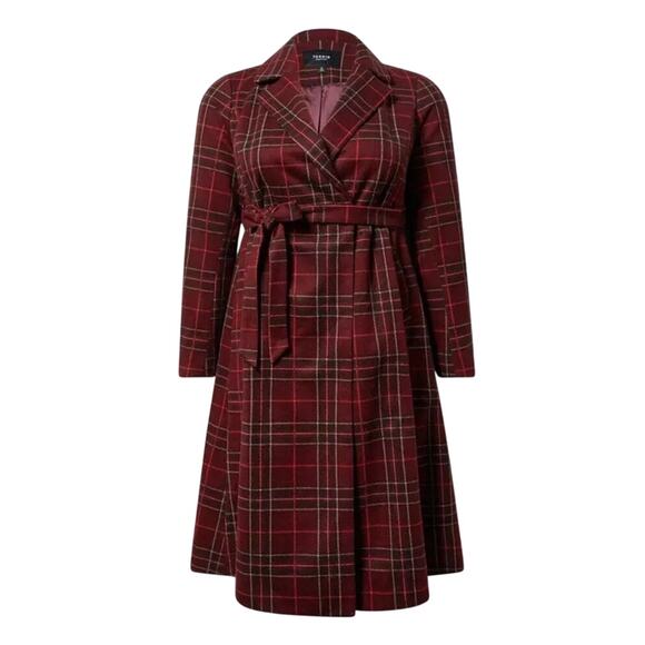 Torrid Softest Tie Front Coat Study Plaid Winetasting Women's Size 1X NWT - Picture 3 of 11
